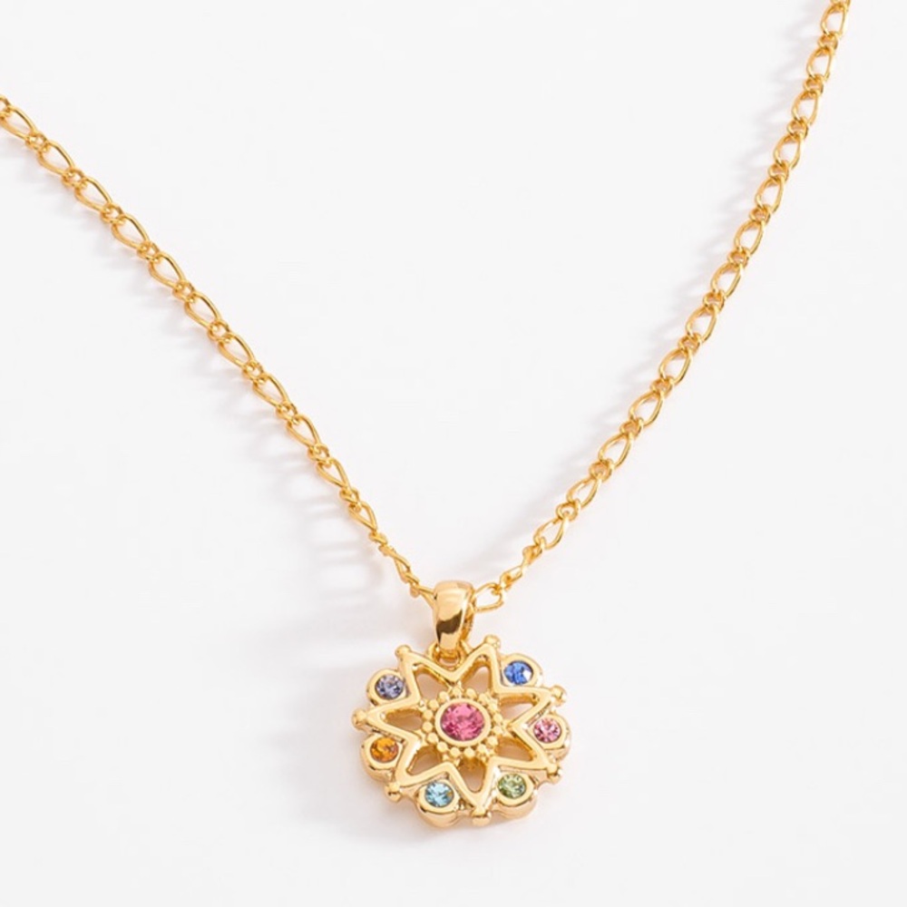 18K gold plated medallion necklace with colorful Swarovski crystals BNIB